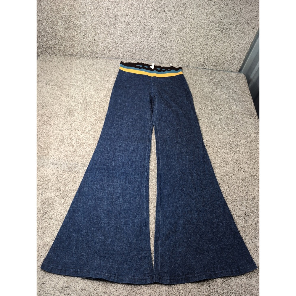 Luly K New York City Womens Flare Bell Bottom Jeans Blue Striped Waist‎ Medium